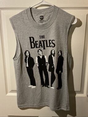 The Beatles Gray Sleeveless Band Tee with Black Print